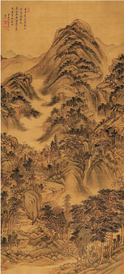 清 王時敏 南山積翠圖 147×66.4cm 絹本設(shè)色 現(xiàn)藏于遼寧省博物館
